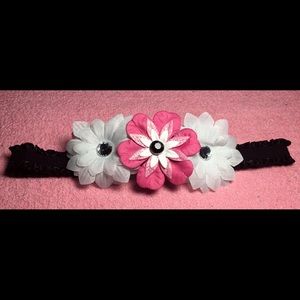 Custom Pink, White and Black Flowered Headband
